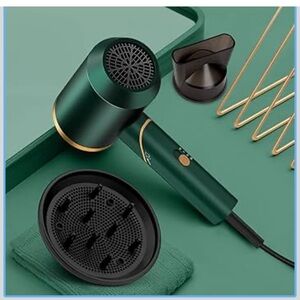Green Metallic Hair Dryer with Gold Accents